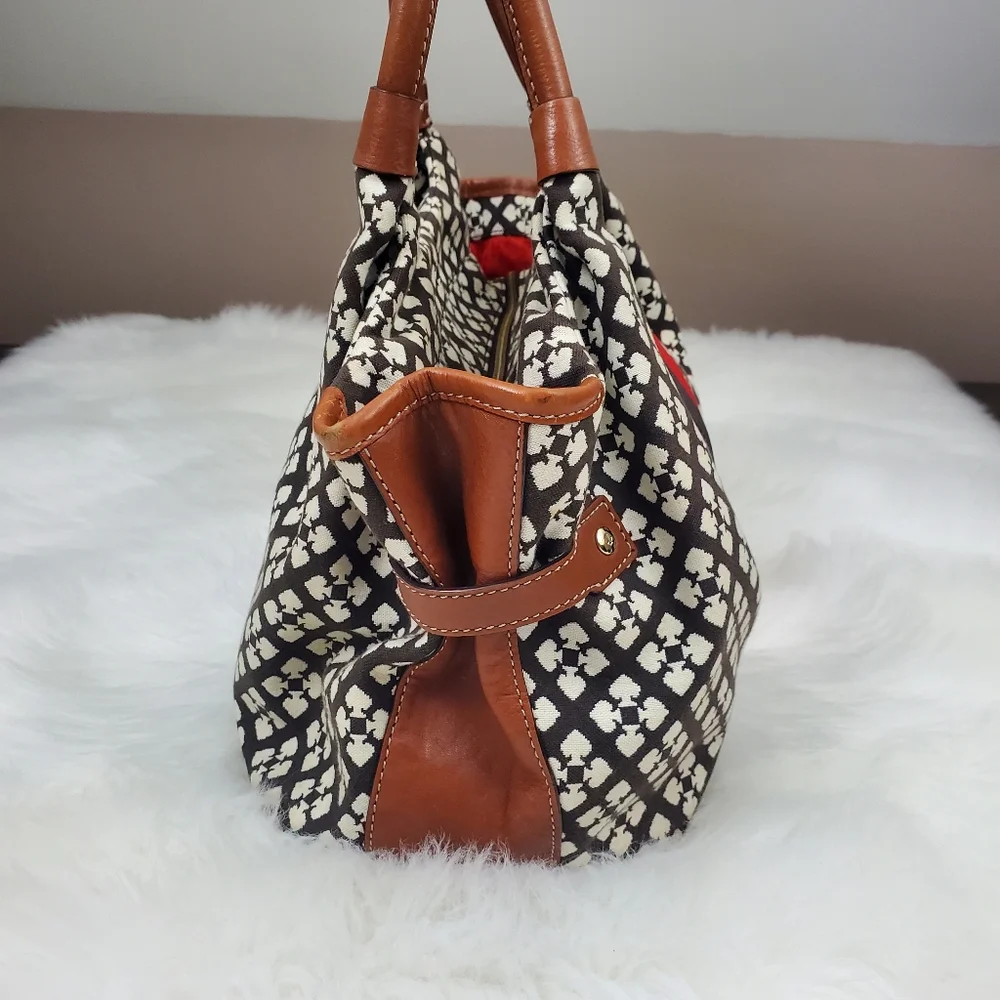 kate spade Black, White & Red Patterned Satchel with Tan Handles